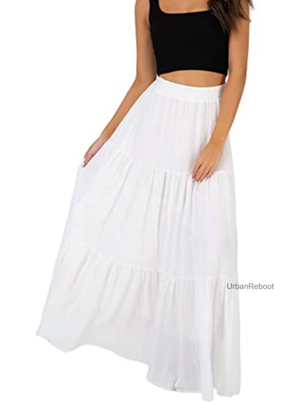 Women's Boho Tiered Maxi Skirt High Waist Pleated A-Line Long Skirt